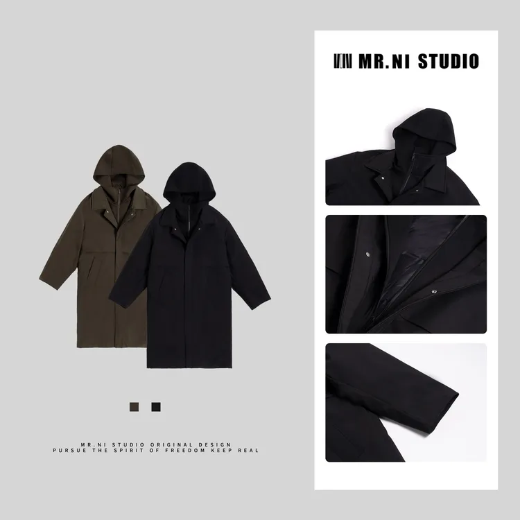 MR.NI/倪先生「皓夜」长期主义山本极简气质假两件长款连帽羽绒外套