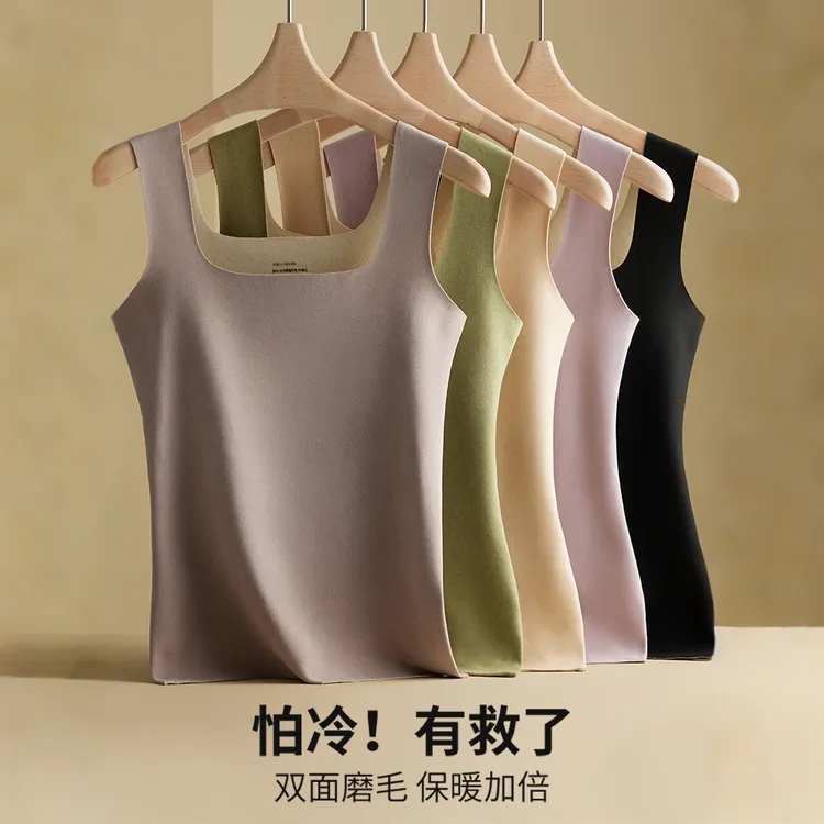 德绒方领秋冬加绒保暖背心内穿打底上衣无痕棉背心马甲秋冬季新款