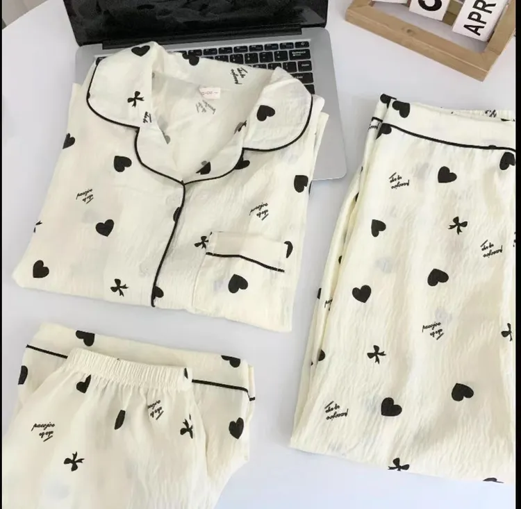 【三件套 带胸垫】云朵棉夏季短袖可爱卡通睡衣少女家居服套装睡衣