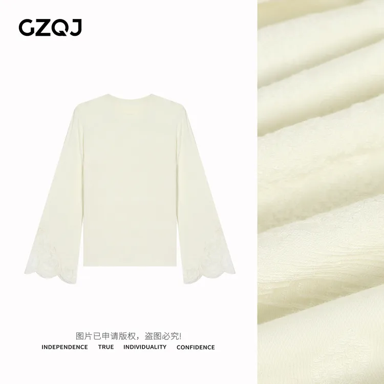老琴私服【沐光之月】新中式设计感圆领暗纹轻奢长袖T恤女春季292