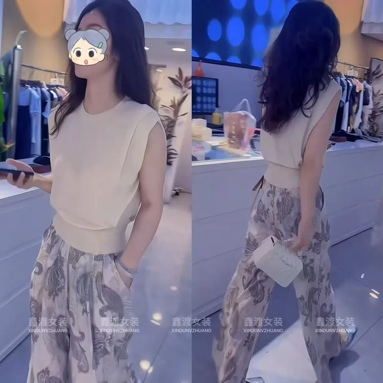 2025夏季新款时尚显瘦气质女士网红洋气两件套百搭款D9679