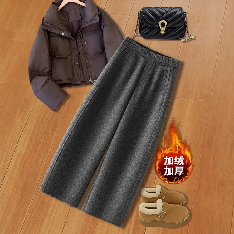 九分羊毛呢弯刀裤女秋冬2025新款流行爆款小个子加绒直筒镰刀裤子