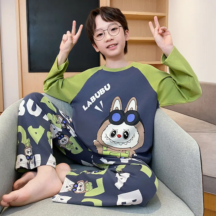 男童睡衣2025春秋季儿童长袖纯棉新款大童男孩休闲洋气家居服外穿