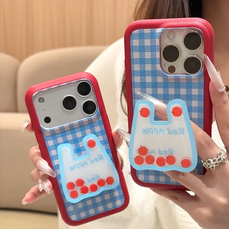 雅天立格纹苹果袋子摇摇乐适用苹果17手机壳华为p70oppo小米vivo