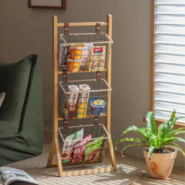 掬涵多功能实木置物架落地多层储物架家用客厅阳台收纳铁艺架装饰