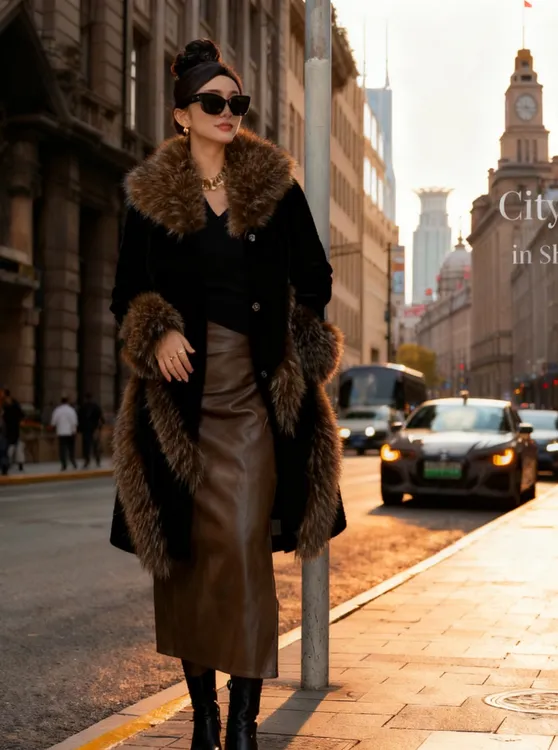 2025秋冬新款皮草外套轻奢设计师皮毛一体冬季加厚黑色气质时尚