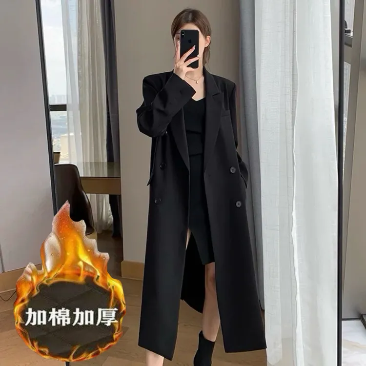 【新品】风衣大码女春装赫本风女中长款西装胖mm休闲宽松英伦风外套
