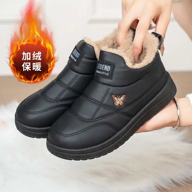 新款老北京布鞋女棉鞋防水厚底雪地靴冬季一脚蹬加绒保暖妈妈鞋