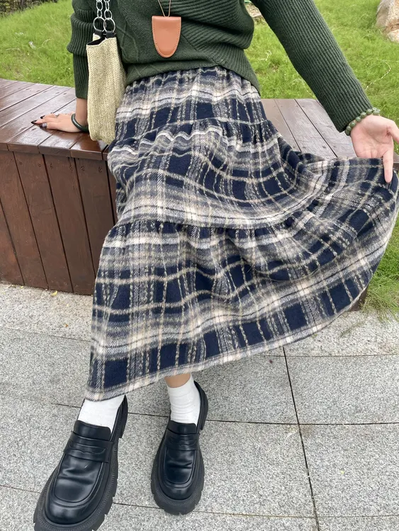 秋冬A字裙复古港风韩版厚款半身裙慵懒风洋气学院风中长款半身裙