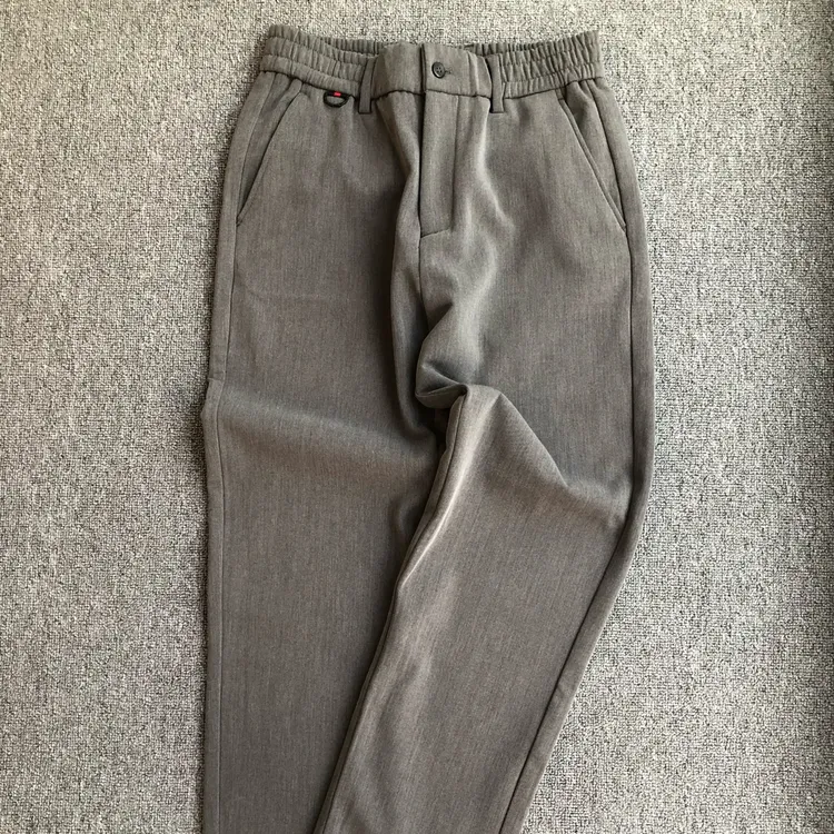 羊毛加绒加厚裤男半松紧腰高腰显瘦直筒裤弹力商务休闲百搭保暖裤