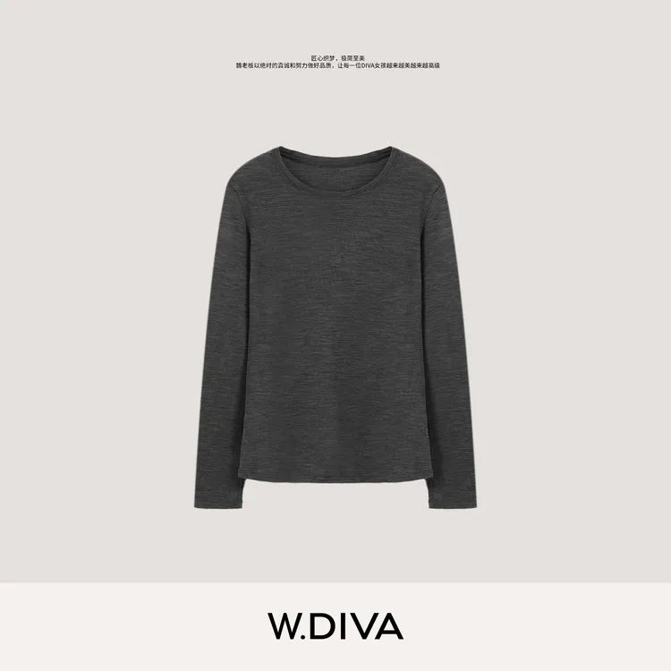 W.Diva【暗调絮语】早秋桑蚕丝羊绒超细圆领高领羊毛衫女53Z063064