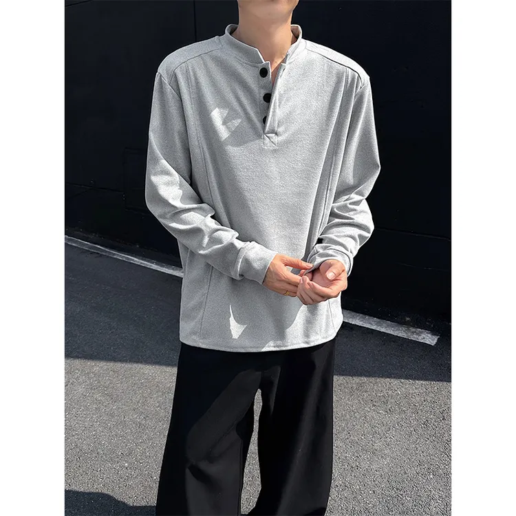 秋冬双面德绒立领打底衫男士休闲百搭纯色加绒长袖老钱高级感上衣