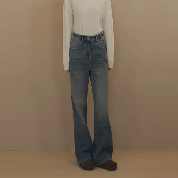 小禾【R13牛仔】莱赛尔四面弹环保特绒加厚双重发热显瘦复古直筒裤