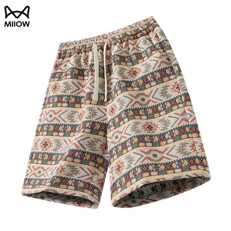 猫人夏季刺绣短裤男美式潮牌痞帅宽松休闲运动百搭设计感五分裤子