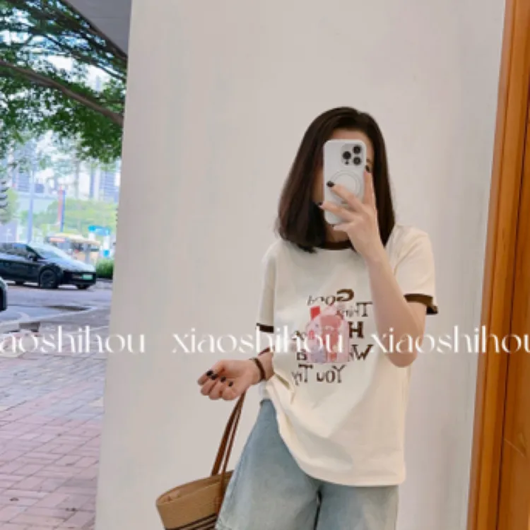 小时候女装店（No退No换）拼色英文短袖08256
