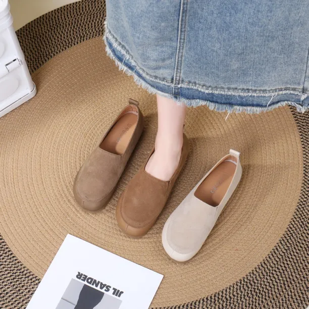 E-29春季新款2025圆头舒适百搭一脚蹬平底豆豆鞋