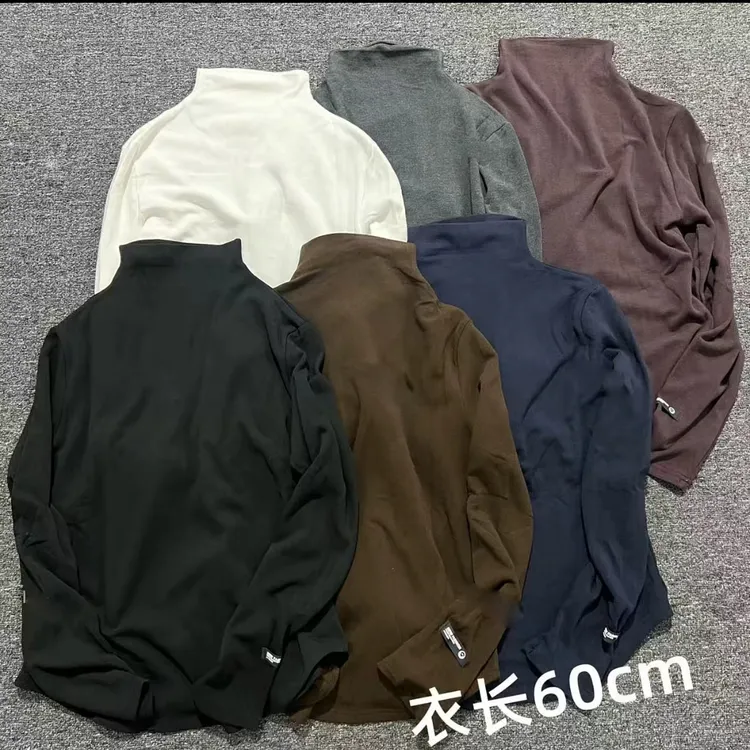 秋冬季贴标纯色半高领常规款长袖女加绒打底T恤内搭