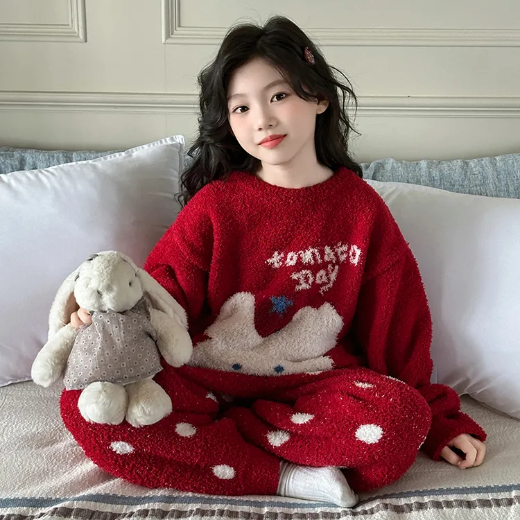女童睡衣冬珊瑚绒2025新款儿童女孩加厚家居服大童秋冬法兰绒套装