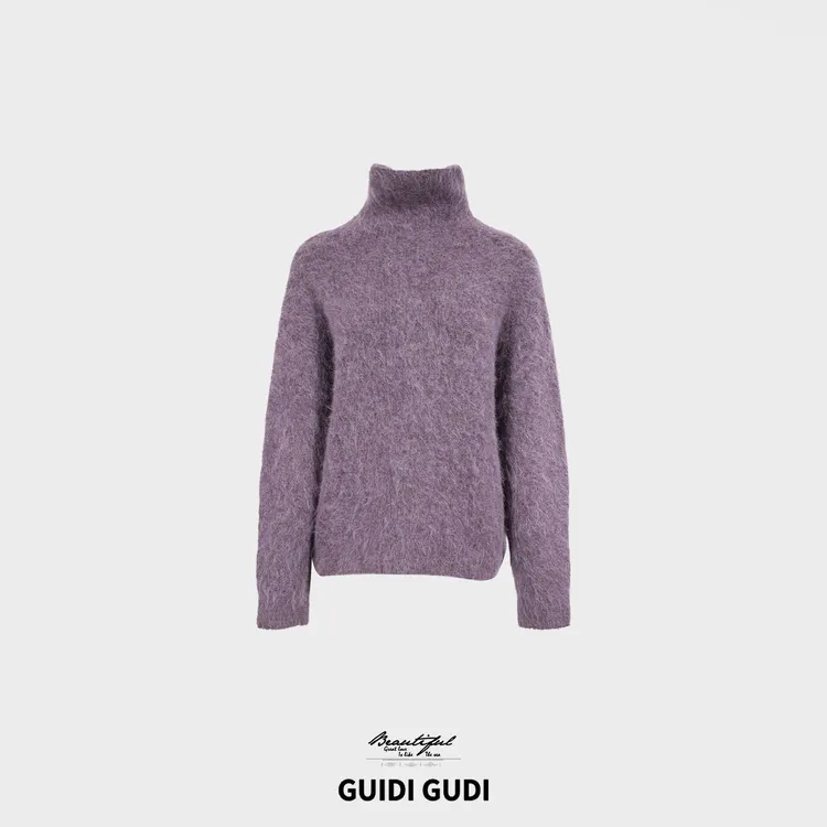 GUIDI GUDI【喜暖】轻奢感时尚浪漫风高领毛衣/黄加蓝