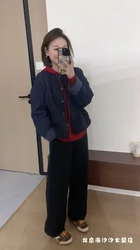 【汐汐女装二店】小个子定制时尚百搭秋款圆领长袖宽松型外套 58157