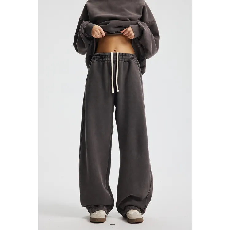 DKS 美式复古蜡染洗水加绒弯刀卫裤冬季370G重磅休闲阔腿长裤男女