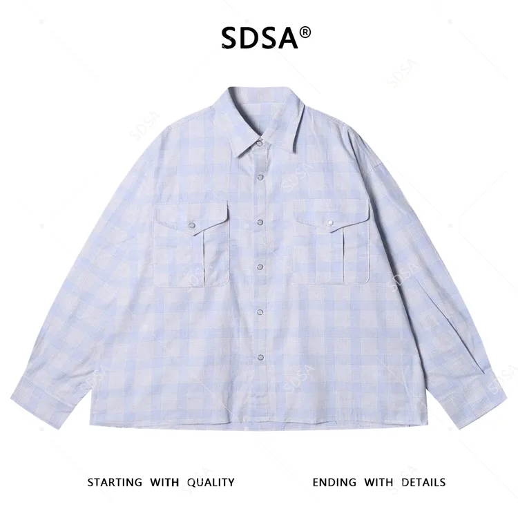 SDSA男士秋冬新款痞帅男装韩版简约撞色格纹格子翻领长袖衬衫百搭