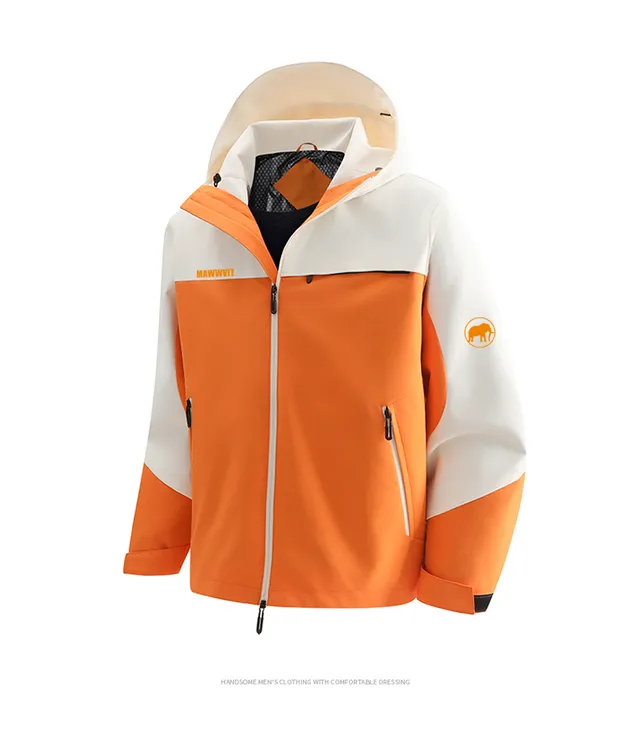 元祖猛犸秋冬大象拼色新款软壳防风防水连帽冲锋衣男女户外运动