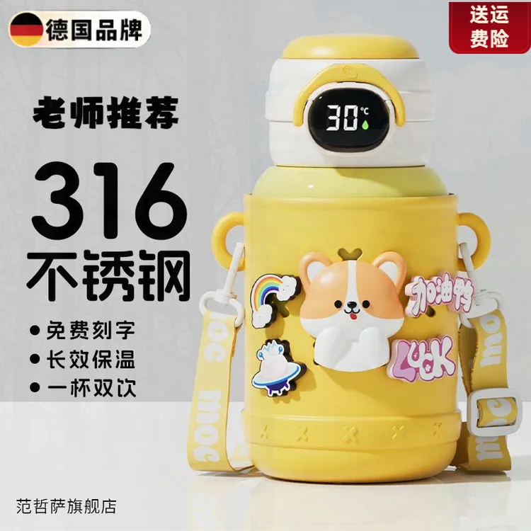 儿童保温杯男女学生2025新款水杯上学专用杯子可爱背带吸管水壶