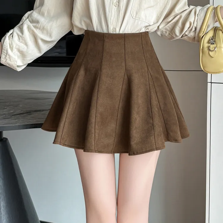 荷叶边辣妹半身裙法式高腰麂皮绒蛋糕秋冬新款小个子显瘦蓬蓬短裙