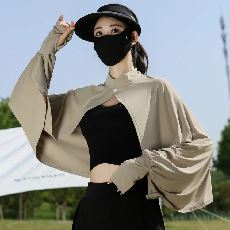 防晒披肩女夏季骑车开车防紫外线罩衫斗篷透气宽松长袖冰丝薄外套