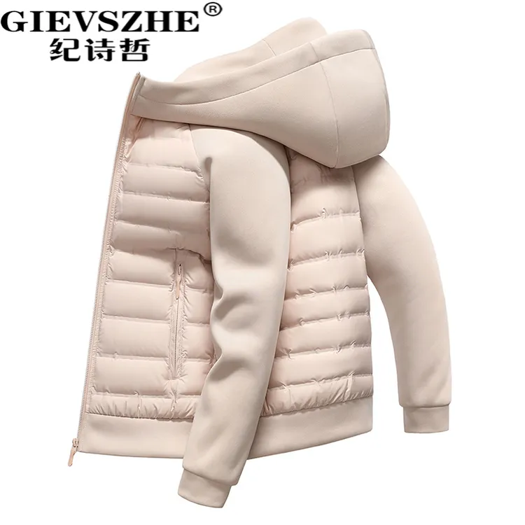 纪诗哲连帽短款卫衣款轻薄羽绒服男冬季新款潮流百搭保暖修身外套