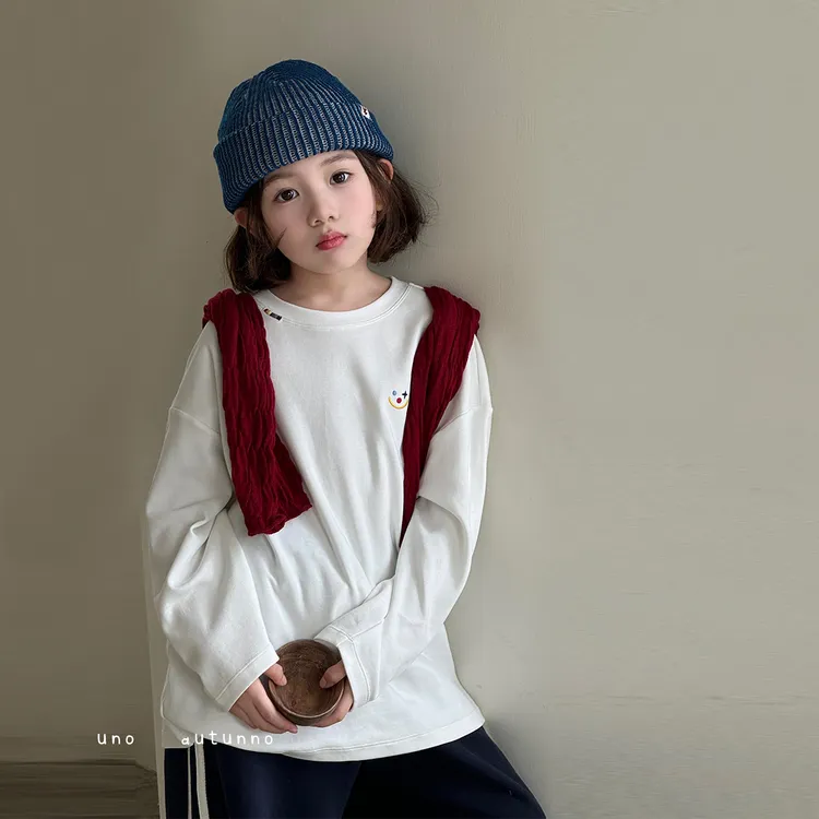 现货「UNO AUTUNNO」【笑起来】棉感双面女中大童长袖卡通T恤GQ2086