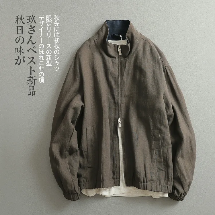 【见川】秋上新「美式复古」宽松潮流百搭麻料外套 痞帅慵懒风男装