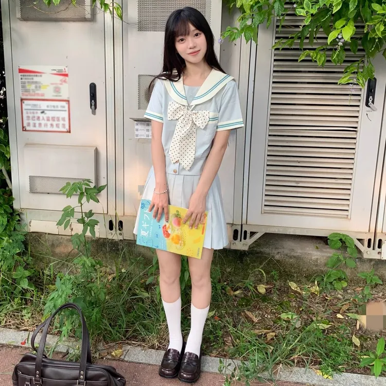 空栗鼠丸【青木梨】日系学院风水手服收腰jk制服校供百褶裙套装女