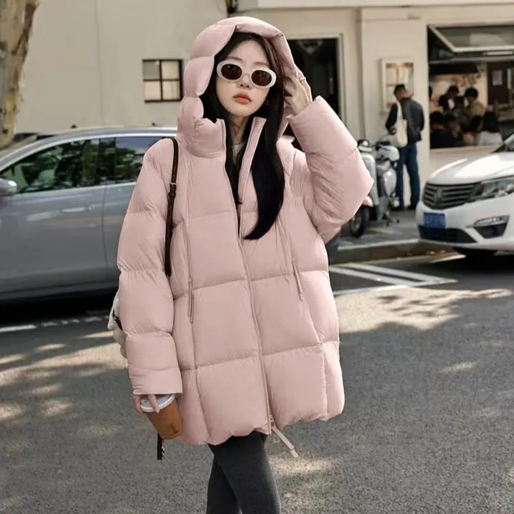 中长款白鸭绒羽绒服休闲韩版时尚保暖女2025冬季加厚连帽宽松外套