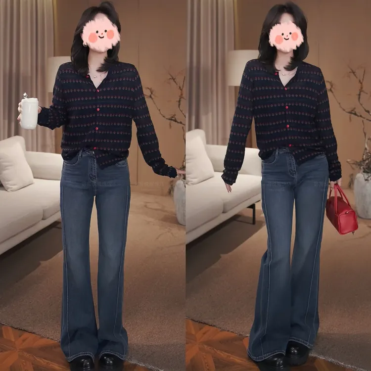 2025早秋新款时尚清冷系百搭松弛感针织开衫上衣显瘦牛仔裤套装女