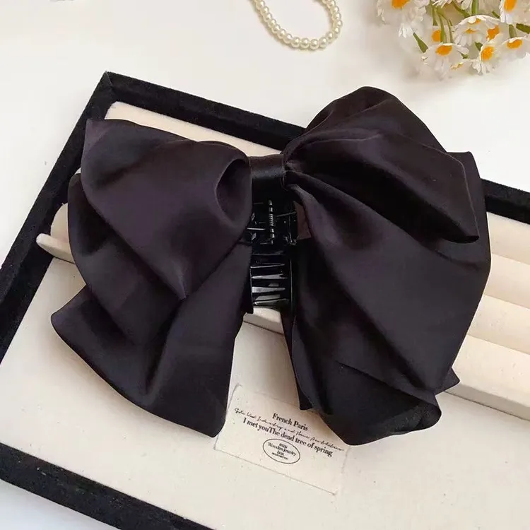 法式缎面蝴蝶结花苞抓夹后脑勺蓬松显发量马尾夹高感简约夹子发饰