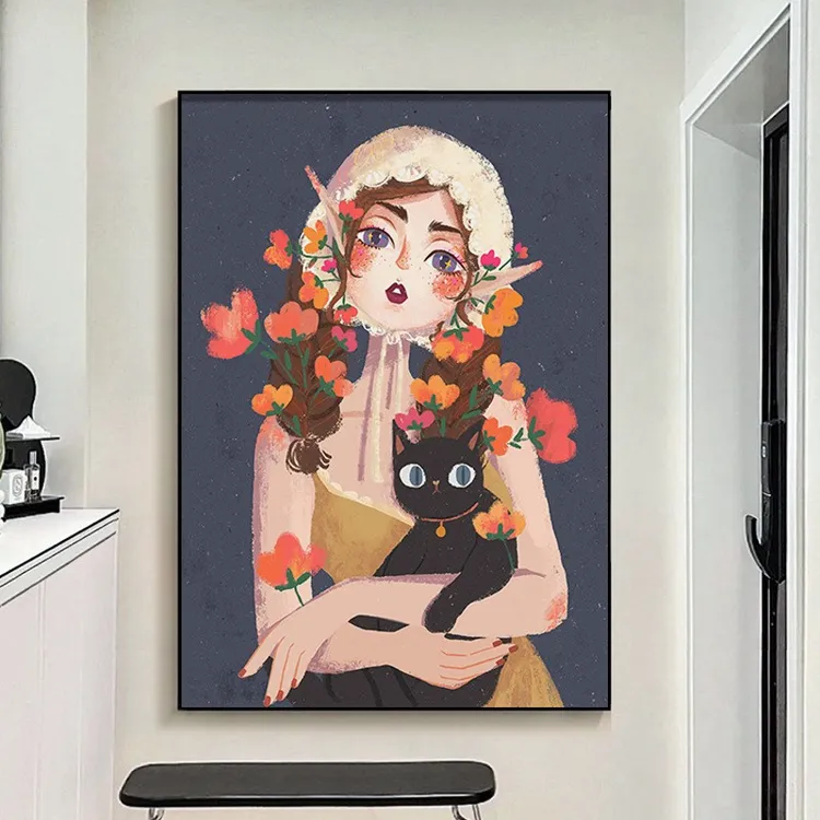 【龙维鹿】客厅大幅落地画高级感治愈系少女卧室房间挂画小众艺术