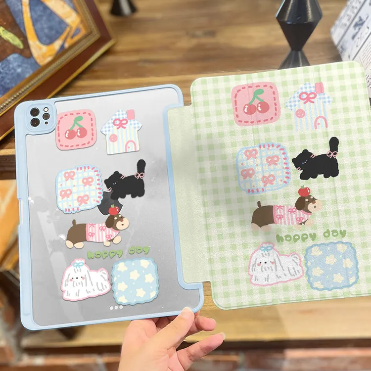 妙品绿格猫狗适用苹果iPadA16 2025平板保护套iPad11笔槽iPad10壳