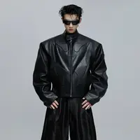 ArguE CulturE小众立体浮雕解构立领廓形夹克外套机车盔甲皮衣男