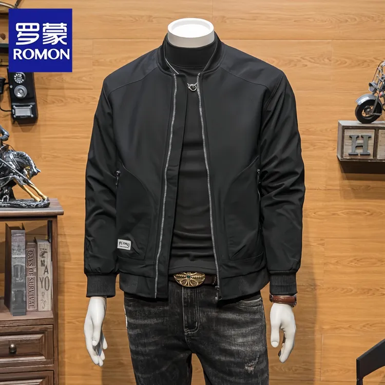 Romon/罗蒙秋冬棒球领夹克潮流时尚新款潮牌休闲百搭男士外套上衣