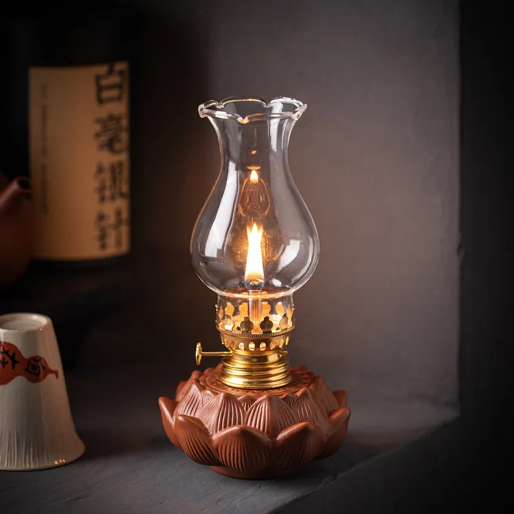 创意复古陶瓷煤油灯盏茶室氛围灯家用禅意茶道配件装饰摆件