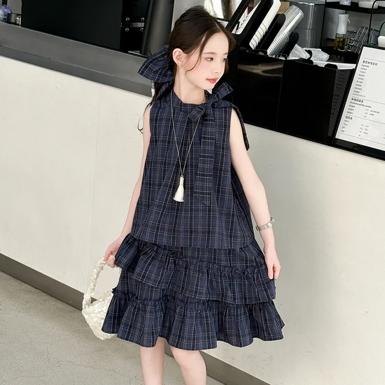 女童夏季无袖背心裙2025新款女孩中大童中长款吊带裙子韩版洋气潮