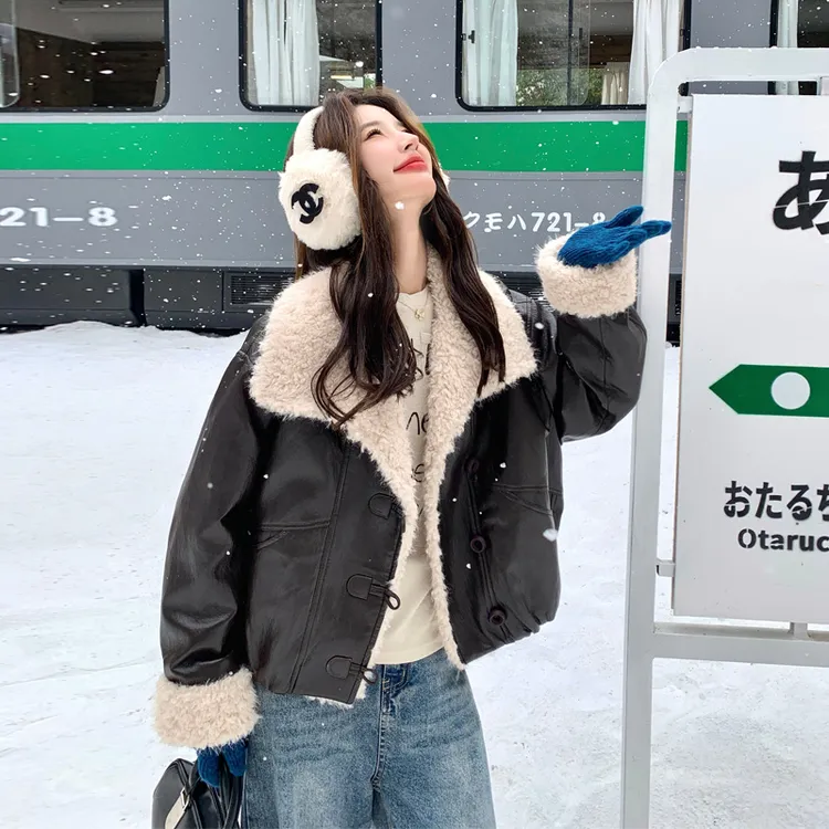 复古ins风90绒皮衣羽绒服2025冬季新款时尚百搭甜酷风炸街派克服