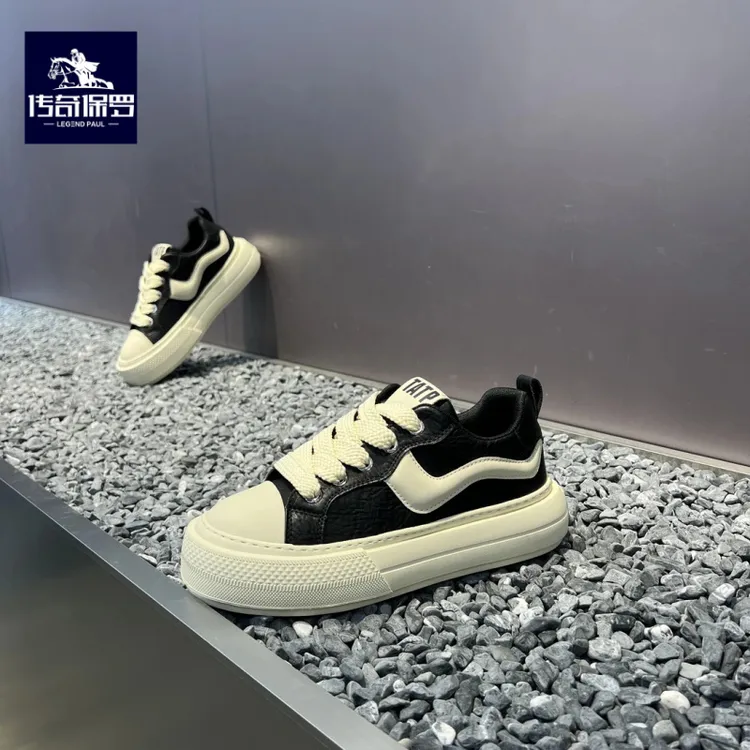 传奇保罗2025新款冬季时尚休闲韩版系带厚底软底超轻百搭运动板鞋