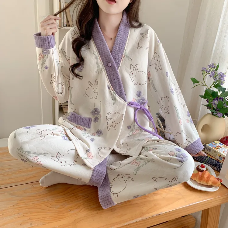 新中式空气棉月子服产后春秋加厚保暖孕妇睡衣秋冬哺乳喂奶衣套装