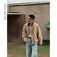 ERICLASSY 重磅全棉珠地帆布柔软做旧洗褪立领口袋短款夹克
