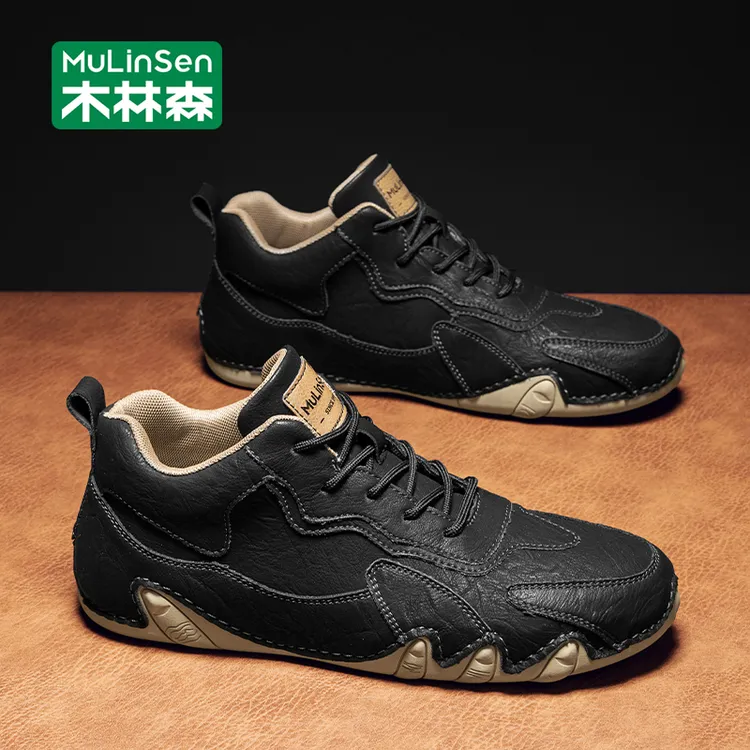 木林森休闲皮鞋2025新款秋季时尚百搭运动鞋男士软底透气旅游鞋子