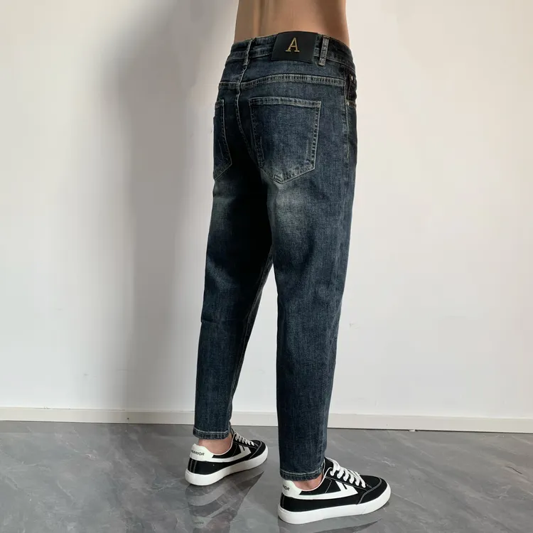 美式复古水洗做旧牛仔裤男款秋冬潮牌高端百搭修身小脚痞帅九分裤