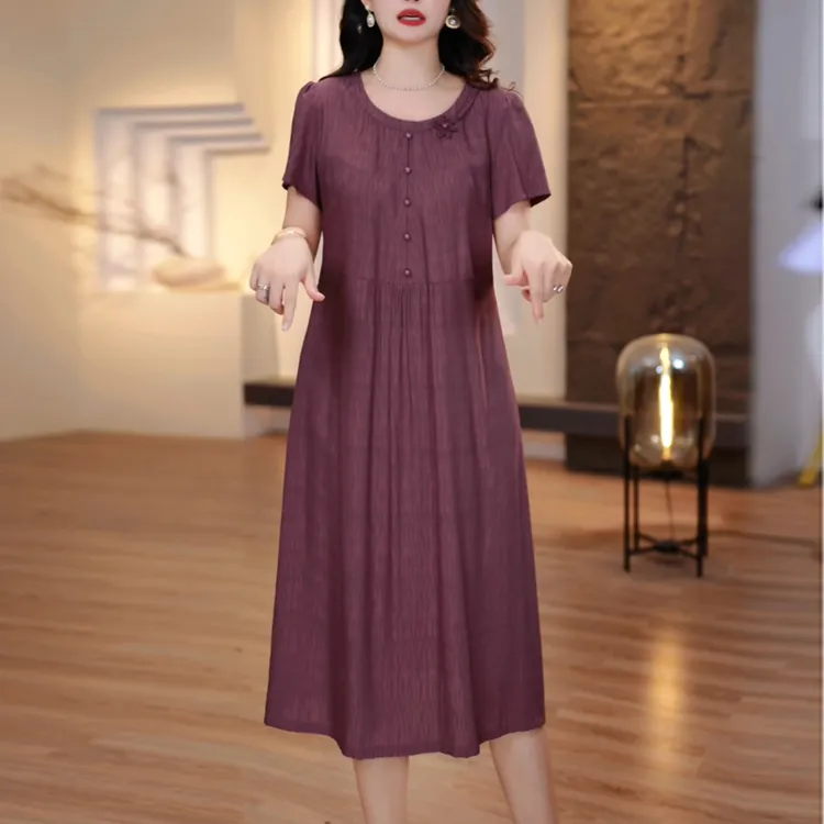 端庄大气大码宽松百搭连衣裙2025夏季新款时尚气质显瘦中长款裙子